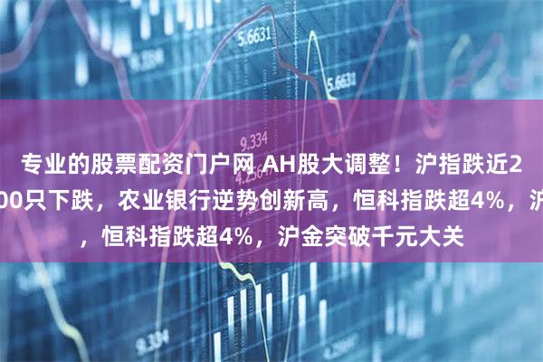 专业的股票配资门户网 AH股大调整！沪指跌近2%，全市场超4800只下跌，农业银行逆势创新高，恒科指跌超4%，沪金突破千元大关