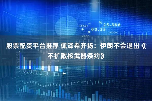 股票配资平台推荐 佩泽希齐扬:伊朗不会退出《不扩散核武器条约》